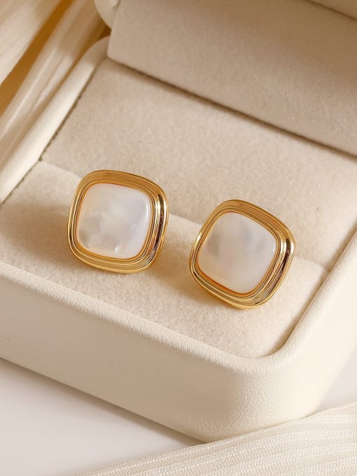 16 karat gold [925 silver needle] Brass Shell Geometric Minimalist Stud Earring